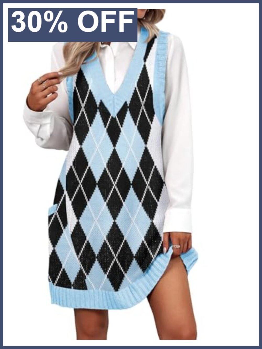 Zeagoo Womens Knitted Sleeveless Sweater Tank Dress with Pockets V-Neck Pullover
